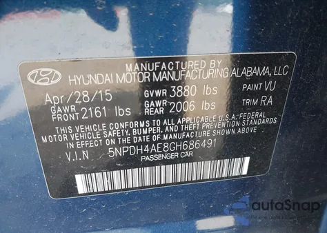 2016 Hyundai Elantra Se z USA, uszkodzony, nr VIN 5NPDH4AE8GH686491